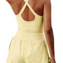 ReachMe Womens Running Onesie Workout Rompers One Piece Work out Outfits Athletic Romper Jumpsuits(Light Yellow,S)