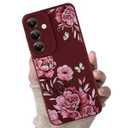 Alorusv for Samsung Galaxy S25 Case, Cute Flower Floral Butterfly Design for Women Girls Soft TPU Protective Phone Case Slim Fit Shockproof Phone Cover - Wine Red Rose
