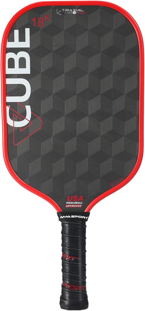 AMA Sport TRIAXIAL Cube Pickleball Paddle with AngleSpin 18K Carbon Flex -18K Carbon Fiber Face-Fully Encased Carbon Thermoforming-16mm Control Paddle Racket-MAX Spin-Includes Paddle Cover