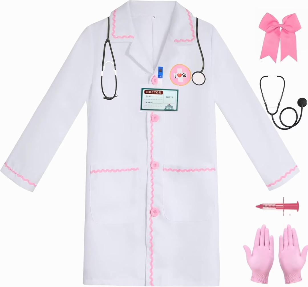 Doctor Costume for Kids Veterinarian Costume for Girls Doctor Dress Up Vet Lab Play Halloween (3-5 Years)