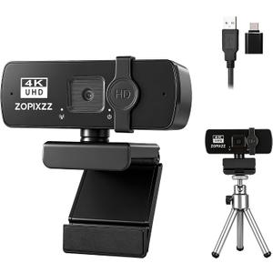 4K Webcam with Tripod, PC Ultra HD Web Camera with Microphone, PDAF Autofocus,Privacy Cover,USB A & USB C Adapter, Plug & Play,Ideal for Business Meetings&Live Streaming