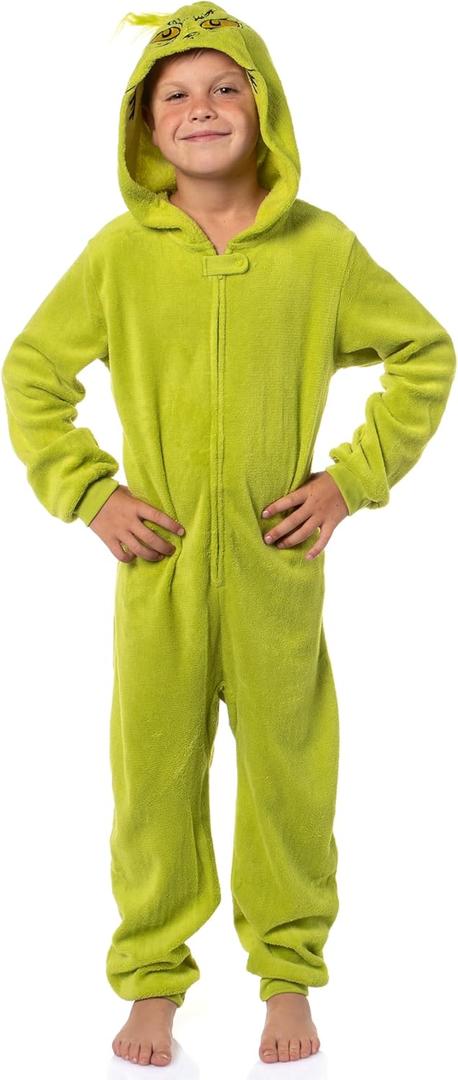 Dr. Seuss GRINCH Who Stole Christmas Hooded Pajama Union Suit (8, Green)