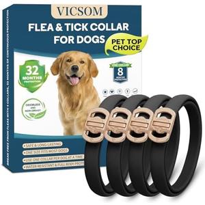 Flea and Tick Collar for Dogs 4 Pack, 32 Months Prevention, Waterproof, Adjustable for Small Medium Large Dogs Puppies (Black)