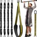 Pull Up Assistance Bands Set - 4 Heavy-Duty Pull Up Bands, Height Adjustable Strap & Comfortable Foot Strap - Stackable Pull Up Resistance Bands for Pull Ups (Military Green)
