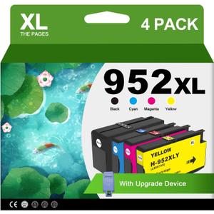 952XL Ink Cartridges Combo Pack With Upgrade Device Replacement for HP 952 XL Ink Cartridge for HP Officejet Pro 7740 8720 8710 8210 8715 8740 8702 8730 8725 Printers (Black Cyan Yellow Magenta)