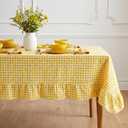 Moukeren 1 Piece Yellow Checkered Tablecloth with Ruffle Hem 60 x 90 Inches, Rectangle Farmhouse Table Cover for Kitchen, Wedding, Party, Indoor Outdoor Picnic and Daily Decor, Cotton Fabric