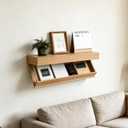 Wood Floating Shelves Wall-Mounted Racks with Hidden Storage Decorative Shelves for Wall, Long Floating Shelves with Inside Storage, for Bedroom Living Room Home Office, Natural Color 20.87"D x 6.89"W x 1.97"H
