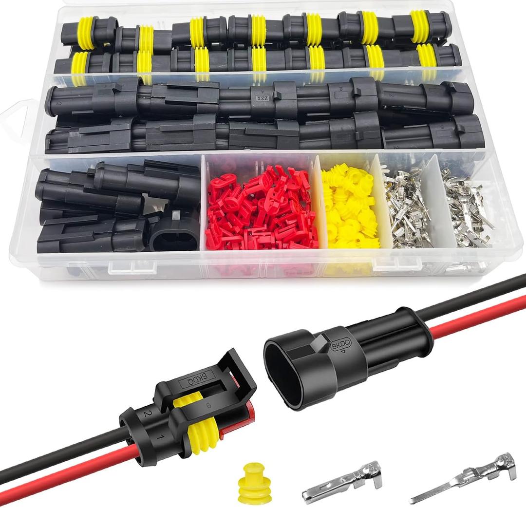 25 Kit 2 Pin Connector Automotive Waterproof Connectors 2 Wire Connectors Electrical Connector Two Pin Connector Quick Disconnect Plug Kit 22-16 AWG