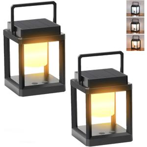 Solar Powered Outdoor Table Lamps, Dimmable Waterproof LED Table Lanterns 3000K 4500K 7000K Adjustable & 3 Brightness Levels, Rechargeable Touch Control Table Lights for Outside Porch Patio, 2 Packs