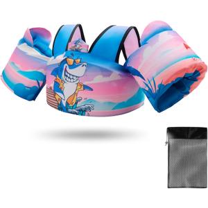 Toddler Swim Vest Floaties for 22-66 lbs / 2-6 Y Kids Swim Jacket with Adjustable Safety Buckle Arm Wings Swim Training for Boys and Girls Beach Boating Pool Floats(Shark)