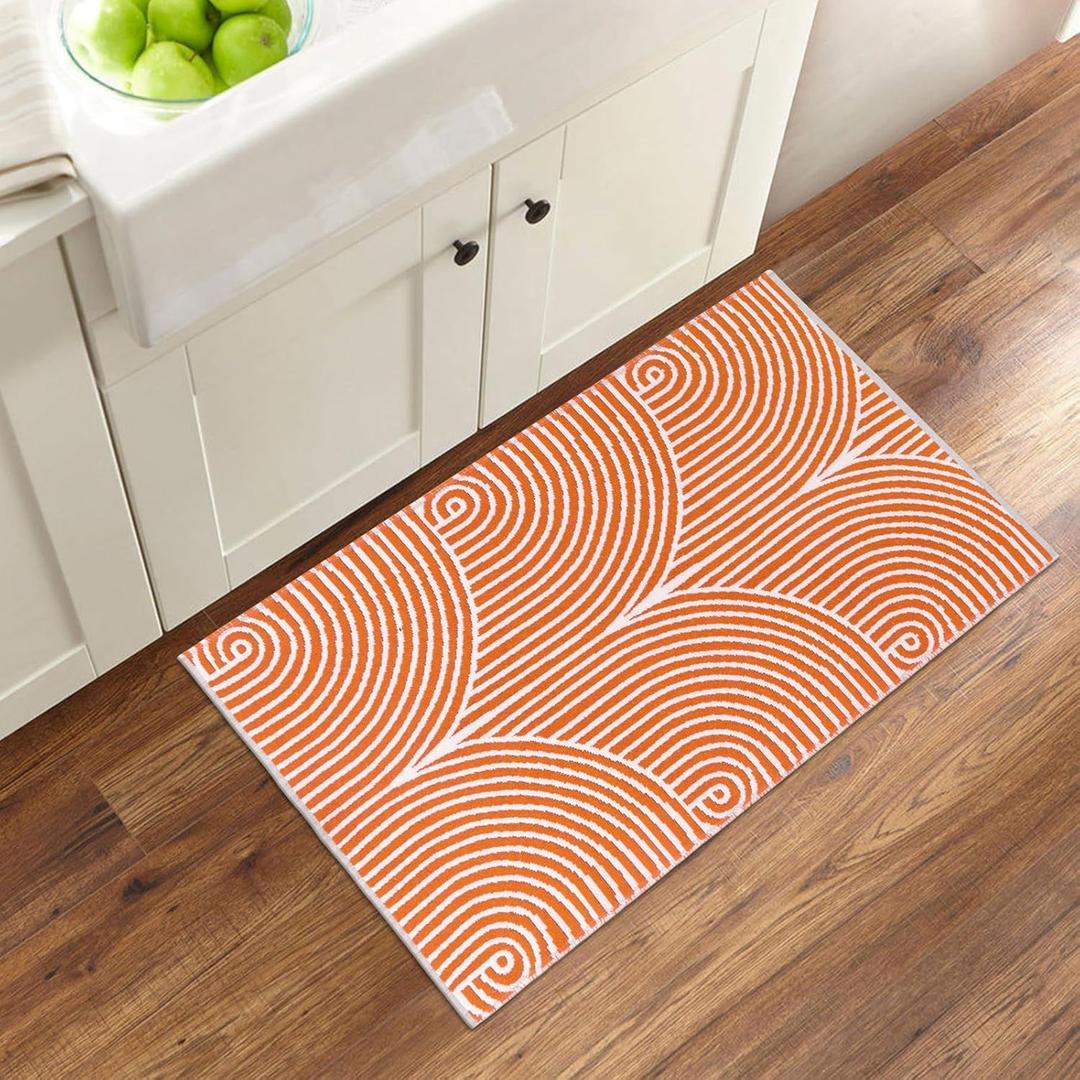 Tiffasea Indoor Door Mat 2'x3', Front Door Mats Machine Washable Small Area Rug Entryway Rug, Cotton Woven Indoor Outdoor Rugs Reversible Floor Mats for Bedroom/Bathroom/Kitchen (Orange&White)