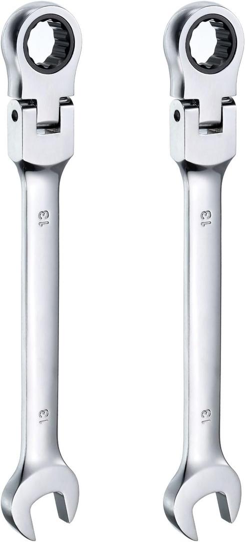 3 x HARFINGTON 2pcs Flex-Head Ratcheting Wrench 13mm 180° Rotating Head Metric Ratchet Combination Wrenches 72-Teeth Chrome Vanadium Steel Open End Ratchet for Fasteners Nut Bolt