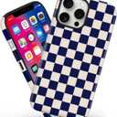 Magnetic for iPhone 13/14 Case Cute Checkered Phone Case, Deep Blue