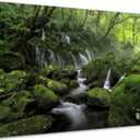 Foggy Forest Canvas Wall Art for Living Room Green Trees Scenery Painting Prints 24x36”, Misty River Stream Photo Framed Spring Landscape Natural Moss Scene Artwork Office Bedroom Home Decorations