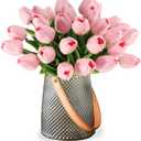 WeTop 30pcs Real Touch Tulips PU Artificial Flowers, Fake Tulips Flowers for Arrangement Wedding Party Easter Spring Home Dining Room Office Decoration. (Baby Pink, 14" Tall)