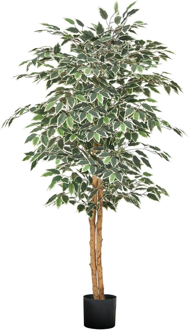 VEVOR 5FT Artificial Ficus Tree with Black Pot, Tall Faux Ficus Plant with Natural Wood Trunk and Realistic Green Leaves, Indoor Fake Silk Tree for Home, Office, Living Room, or Corner Dcor