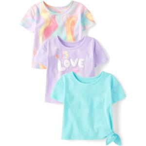 The Children's Place Baby Girls' and Toddler Short Sleeve Everyday Casual Knit Shirt (2T, Purple Ribbon 3-pack)