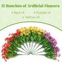 Artificial Flowers for Outdoors Potted Spring Decor, 12 Bundles Fake Summer Daisy with Realistic Eucalyptus Leaves, Faux Plants for Greenery Boxwood Porch Patio Garden Pot Lawn(Red Purple Yellow)