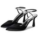 Coutgo Women Rhinestone Heels Kitten High Satin Pumps Pointed Toe Sparkly Sexy Wedding Dress Shoes Black, Size 7.5