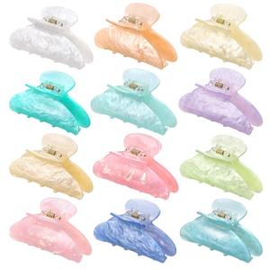 12 Pack Acrylic Claw Clips, Cute Champagne Blue Pink Colors Hair Clips Strong Hold Hair Claw Barrettes for Thick Thin Hair, Stylish French Hair Accessories for Women Girls