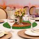 PRETYZOOM Artificial Grass Tablecloth, 19.6'' Round Glass Table Mat with Non-Slip Base, Plastic Green Turf for Balcony, Patio, Wedding Tabletop Faux Grass Mat Decoration