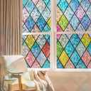2 x Beautysaid Window Privacy Film Stained Glass, Rainbow Window Film Decorative for Bathroom, Peel and Stick Window Cling Removable(Lattice,17.7 x 78.7 inches)