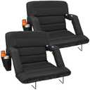 Suteck Stadium Seats with Back Support 2 Pack – 25" Wide Folding Bleacher Chairs, 6-Position Recline, Waterproof with Side Storage Bags, Portable Cushioned Seats for Outdoor Sports & Events