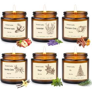 6 Pack Candles for Home Scented, Long Lasting Soy Candles for Home,  Holiday Scented Candle Gift Set with Cinnamon Apple, Pumpkin Chai& Vanilla, Natural Aromatherapy Candles, Holiday Gifts for Women (2025 New Model)