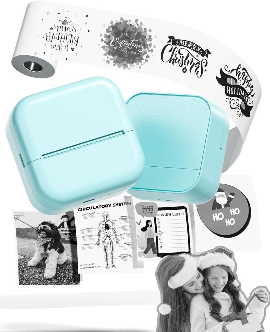 M02L Mini Printer Sticker Maker - Inkless Printer with 1 Roll Non-Adhesive Paper, Sticker Printer Machine for IOS + Android, Bluetooth Thermal Printer for Organizing Office Documents Printing