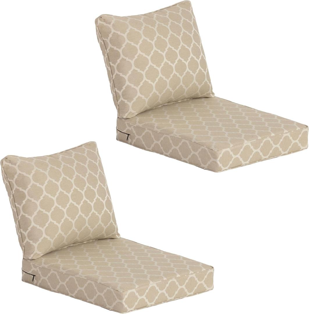 COZYVIDA Outdoor Deep Seat Cushion Set of 2,24" x 27.5"x4.5" Patio Cushions Resilient Foam Filling, Water-Resistant Stain-Resistant UV-Resistant 1000+ Hrs, Weather Resistant,YKK Zippers,Toffee Trellis