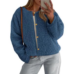 PRETTYGARDEN Women's 2025 Fall Fashion Clothes Trendy Fleece Sherpa Cropped Jackets Buttons Warm Casual Winter Faux Fur Coats (L)