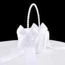 Wedding Flower Girl Basket, Pearl Handle Cute Flower Basket for Flower Girl, White