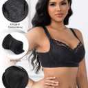 Wireless Minimizer Bras for Women Plus Size Lace Bralettes | No Underwire, Lightly Padded, Petal Pad, V Neck, Comfort Everyday Wear, Wirefree Supportive Bras for Large Bust, Size 36C-46G (Black)