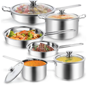 Aufranc 10-Piece Pots and Pans Set, Stainless Steel Cookware Set- Includes Ergonomic Handle Saucepans, Skillets, Dutch Oven, Stockpot, Steamer & More - Premium Pots and Pans for Home Chefs