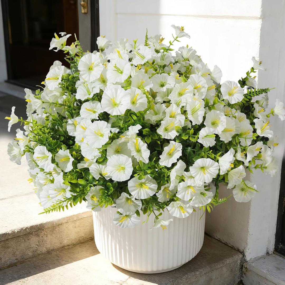 Artificial Morning Glory UV Resistant 36 pcs White Spring Artificial Flowers Outdoors, Realistic Faux Silk Morning Glory Fake Morning Glory Plants for Garden Porch Planters Window Wedding Decor