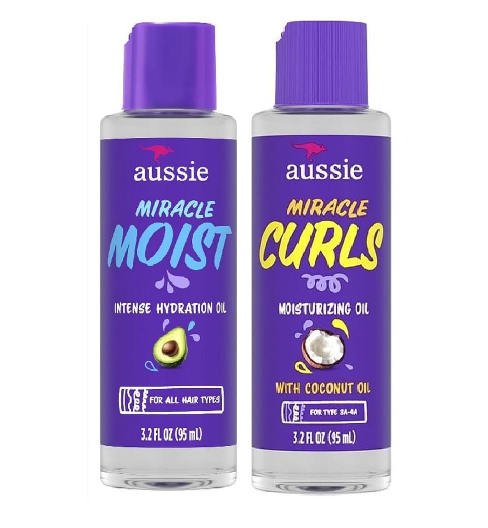 Aussie Miracle Moist Hair Oil, Intense Hydration Treatment with Jojoba, Coconut and Avocado Oil, 3.2 fl oz Bundle Pack