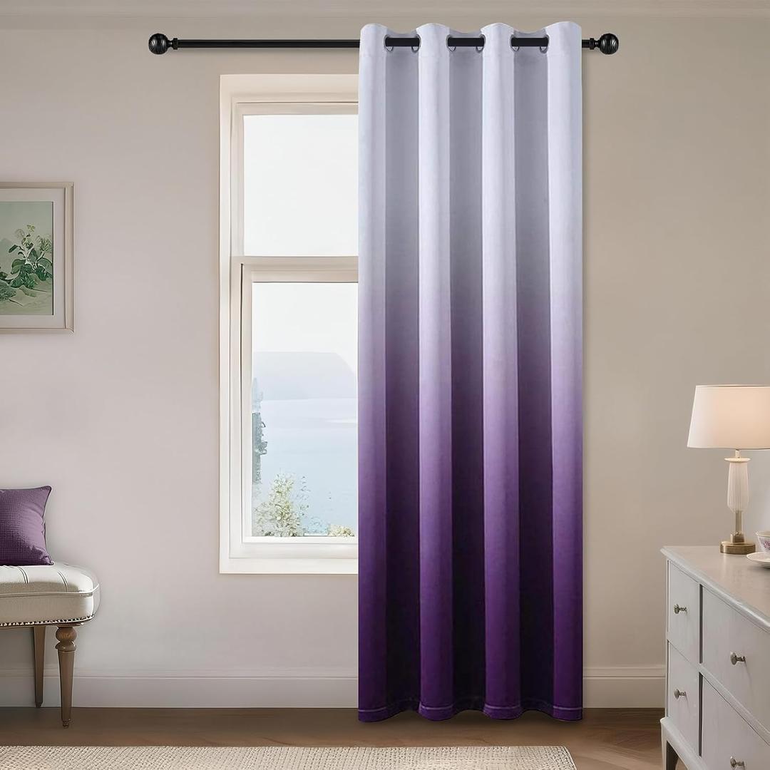Yakamok Light Blocking Ombre Curtains,Purple and Greyish White Gradient Color Curtains for Bedroom,Room Darkening Thermal Insulated Grommet Window Drapes for Living Room(1 Panels,52x84 Inch)