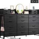 WLIVE 55''W Storage Organizer Unit with Charging Station, Black Storage Drawers Organizer with 16 Fabric Drawers & 3 Open Shelves, Large Storage Tower Organizaton for Living Room, Hallway, Office (Charcoal Black Wood Grain Print)