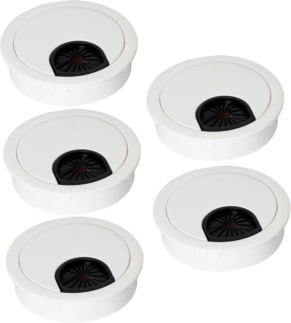 Signite 5 Pcs Plastic Desk Cable Grommet 2-1/2" Durable Desk Hole Cover for Wire Management, Desks Cord Grommet for Workstations, Tables, Countertops 60mm Hole Cover for Home & Office Use - (White)