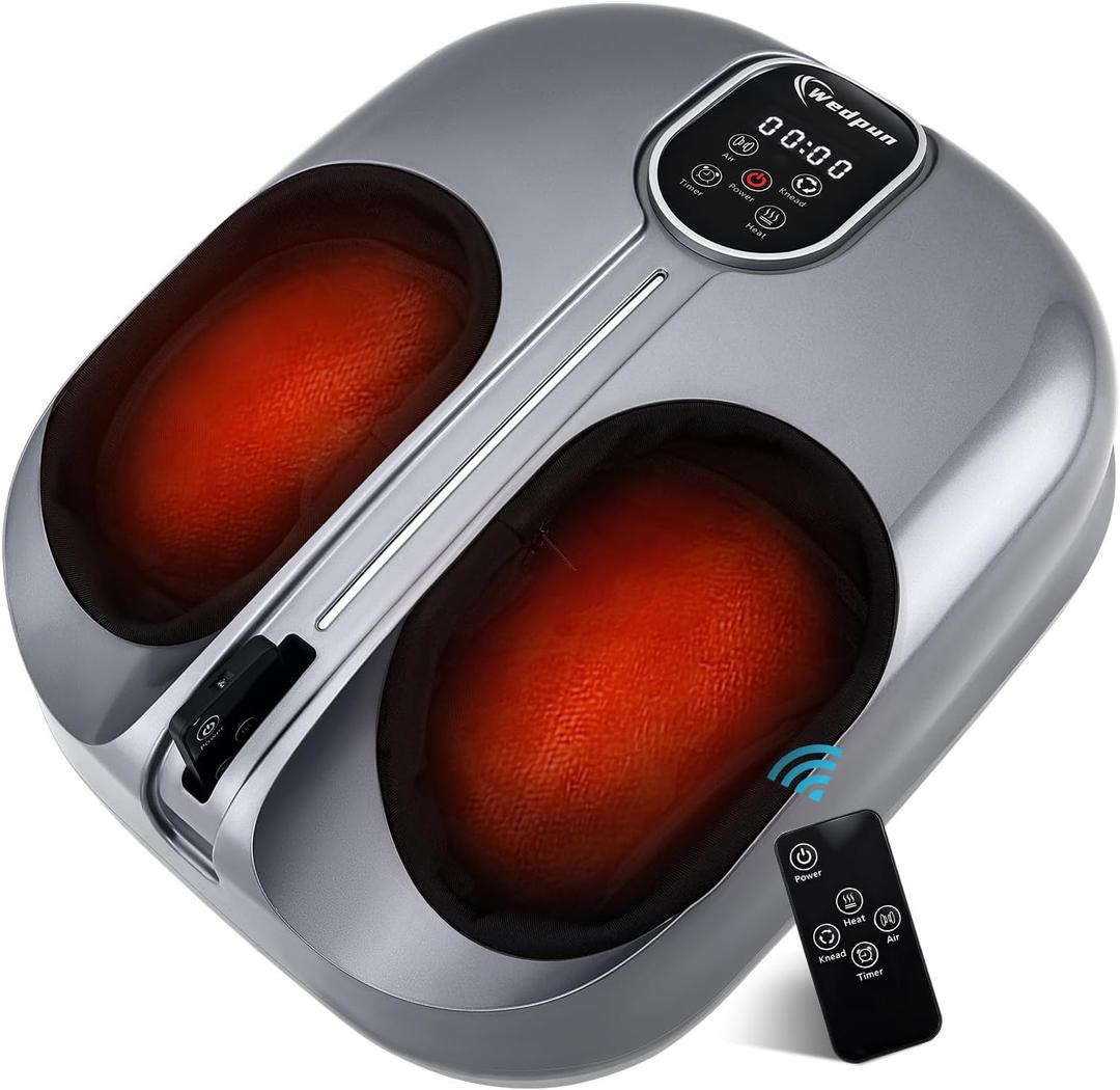 Shiatsu Foot Massager with Heat Electric Feet Massager for Neuropathy Plantar Fasciitis, Air Compression Kneading Heat for Home Office Christmas Gifts for Women Man Mom Dad Fits Up to 13" Gray