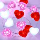 ZGWJ Valentines LED Fairy Lights, 1 Pack 50LED 16FT Red-White-Pink Heart String Lights Battery Operated,Waterproof Valentines Lights for Wedding Party,Mother's Day Indoor Outdoor Decoration