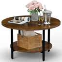 FAMIDGE Round Coffee Table, 27.6" Circle Coffee Table for Living Room, 2-Tier Wood Accent Center Table with Open Storage Industrial Design Home Furniture, Rustic Brown, Large 2T