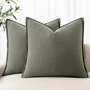 MIULEE Decorative Linen Pillow Covers 24x24 Inch Olive Green Boho Farmhouse Neutral Couch Throw Pillows for Bed Pack of 2 Accent Outdoor Pillowcase Modern Sofa Cushion Livingroom Home Decor