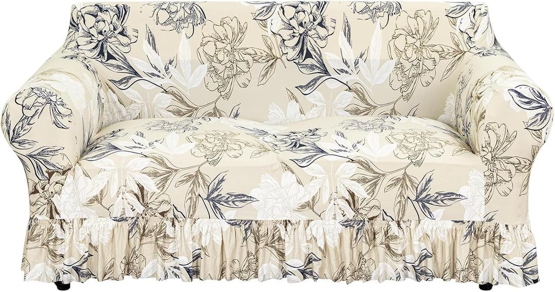 FUANGUI Loveseat Couch Cover Slipcover 1 Piece, Stretch Printed Love Seat Sofa Cover for 2 Cushion Couch with Skirt, Couch Slip Covers Pet Friendly, Washable Furniture Protector (2-Seater, 57"-70") (Medium)
