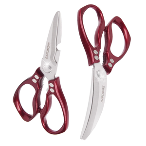 2 x Heavy duty kitchen scissors 2-pack,High Stainless Steel sharp blade,Dishwasher safe meat scissors Cooking shear for Chicken Fish Meat Color RED