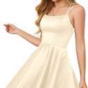 Homecoming Dresses for Teens Knee Length Spaghetti Strap with Pockets Satin Backless Prom Dress (4, Champagne)