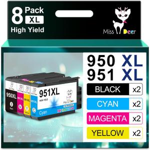Miss Deer 950 951 XL Combo Pack,Compatible Replacement for HP 950 951XL,Work with Officejet Pro 8610 8600 8620 8630 8640 8100 8615 251dw 271dw 276dw,8 Pack