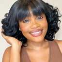 Fancy Hair Short Wavy Bob Wig With Bangs Big Curly Synthetic Wave Bob Wig for Black Women Girls Daily Cosplay (12)