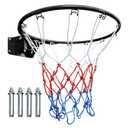 LSKSSNG 18" Basketball Rim Replacement, Wall Door Mounted Basketball Rim, Double Spring Solid Rim Replacement with Net Fits In-Ground & Wall-Mounted Basketball Hoops, Indoor/Outdoor (Black)