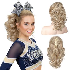 REECHO 12" Ponytail Extension, Classic Loose Curly Wavy Claw Clip Pony tails Hair Extensions Hairpieces for Women - Medium Blonde